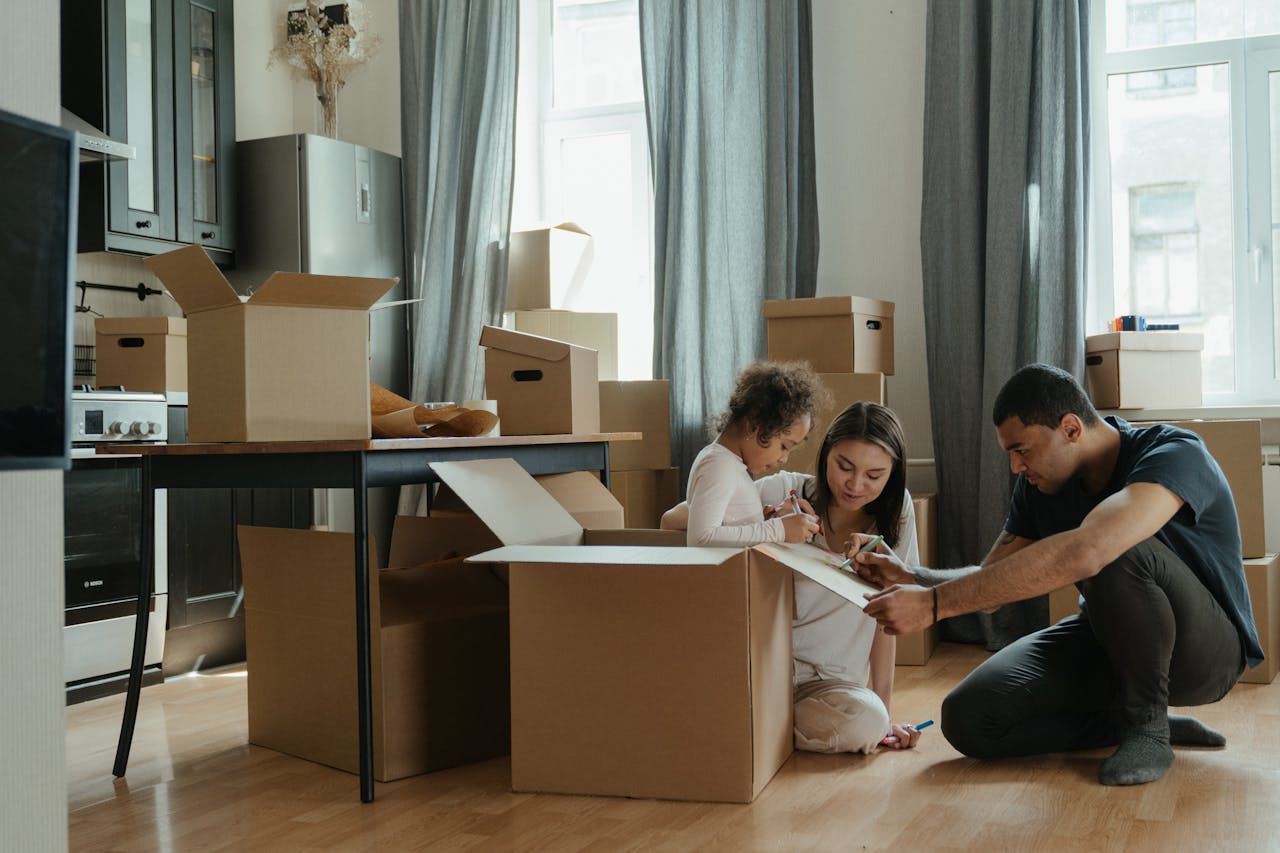Family unpacking after house removal in Eastleigh